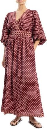 Max Studio Surplice V-Neck Maxi Dress in Burgandy/Cream Sunburst at Nordstrom Rack, Size X-Small