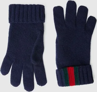 Gucci Kids - Wool Gloves With Web, Size L, Blue