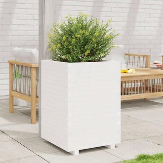 vidaXL Jardinera Madera Maciza De Pino Blanco 50x50x72,5 Cm Vidaxl