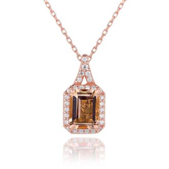 Suzy Levian Rose Sterling Silver Morganite Pink Cubic Zirconia Halo Pendant