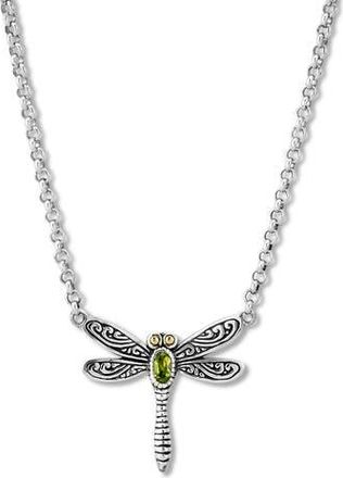 Samuel B. Sterling Silver & 18k Gold Dragonfly Pendant Necklace in Green at Nordstrom Rack