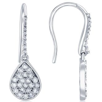 Pompeii3 1 1/8ct Lab Grown Diamond Hoops Dangle Pear Shape 18K White Gold 1 1/4 Tall