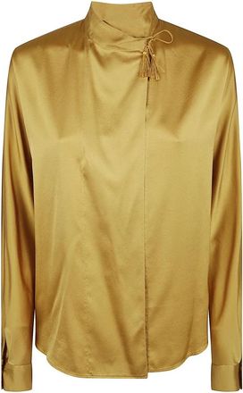 Forte_Forte Heavy stretch zijdesatijnen kimono blouse - Dames - Blouses - Geel - M - Satijn - Overhemden