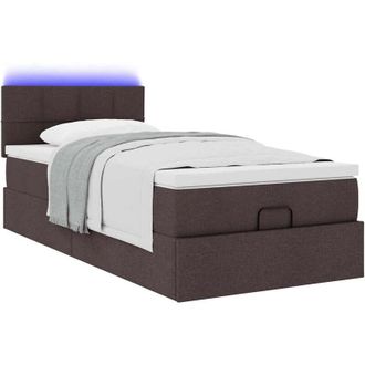vidaXL Vidaxl - Cama Otomana Con Colch&oacute;n Y Led Tela Marr&oacute;n Oscuro 90x200 Cm