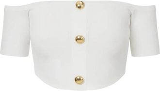 Elisabetta Franchi Cropped Knit Top - Dames - Blouses - Wit - S - Overhemden
