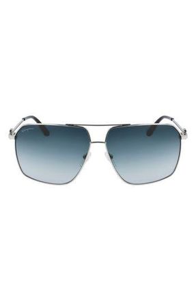 Ferragamo 62mm Oversize Gradient Navigator Sunglasses in Shiny Light Ruthenium/Blue at Nordstrom Rack