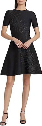 Oscar De La Renta Fern Embellished Knit Dress In Charcoal