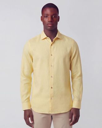 Lords of Harlech Linen Long Sleeve Shirt in Sunshine at Nordstrom, Size X-Large