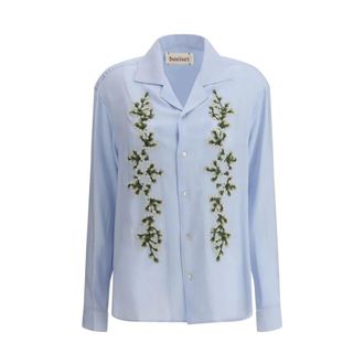 Baziszt Shirts, female, Blue, Size: L Embroidered Floral Shirt with Classic Collar
