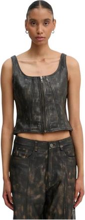 Gestuz Linera Top - Dames - Tops zonder mouwen - Zwart - M - Leer - Tops