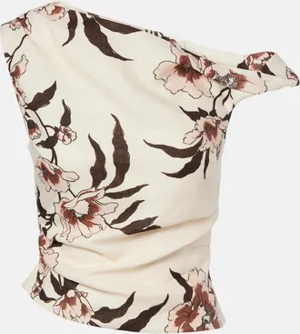 Sir. Floral asymmetric linen top