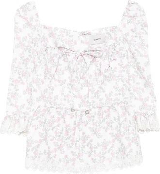 Coperni Top a fiori con ruches - Bianco