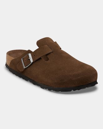Birkenstock Womens Boston Carafe Tonal FB Clogs in Dark Brown Suede - Size UK 7.5