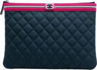 Chanel Pre-owned Clutches, female, Blue, Size: ONE SIZE Pre-owned Nylon Clutch