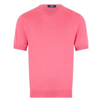 Fedeli Cashmere Knitwear, male, Pink, Size: L Short-sleeve Crewneck T-shirt