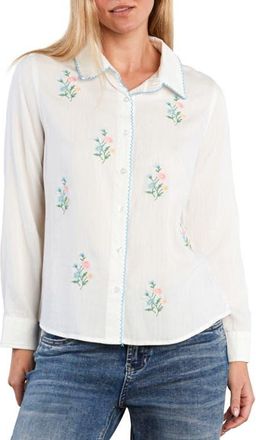 BILLY T Petal Pop Embroidered Button-Up Shirt in White Flower at Nordstrom, Size X-Large