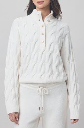 Splendid x @cellajaneblog Cable Half Placket Sweater in Snow at Nordstrom Rack, Size X-Large