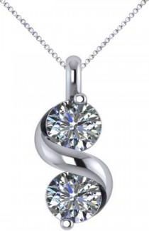 Allurez Diamond Swirl Two Stone Pendant Necklace 14k White Gold (1.00ct)