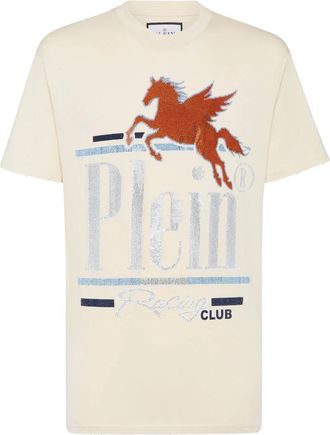 Philipp Plein T-Shirt Round Neck Racing - Heren - T-shirts - Beige - 2XL - Katoen - Tops