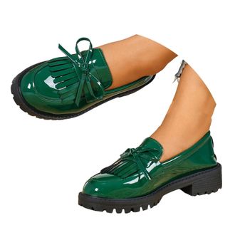 Generic Loafers for Women Platform Chunky Slip On Casual Shoes Cute Bow Tassel Vintage Comfortable Business Work Oxfords Womens Block Low Heels Round Toe Dres