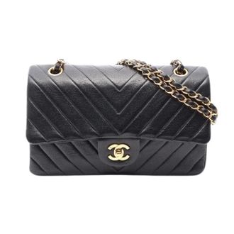 Chanel Pre-owned Chevron V Stitch Lambskin Shoulder Bag - Dames - Pre-owned - Zwart - Maat: ONE Size Leer