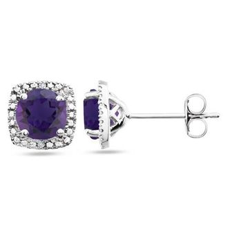 Allurez Natural Gemstone & Diamond Stud Earrings Sterling Silver in 0.76Ct, Amethyst at Nordstrom