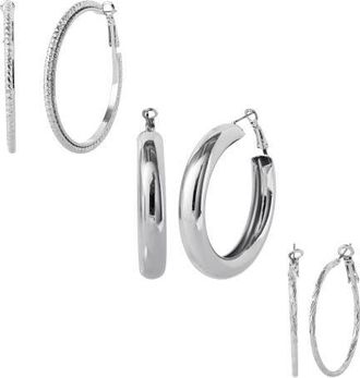 Jessica Simpson 3-Piece Textured Silver-Tone Hoop Earring Set at Nordstrom