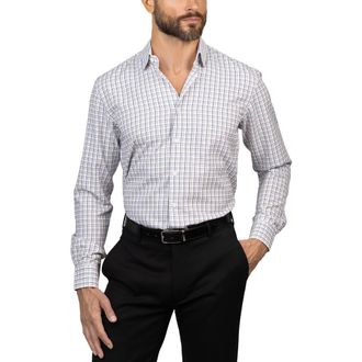 Eddie Bauer Trim Fit Plaid Dress Shirt in White/mushroom/navy at Nordstrom Rack, Size 14 - 32/33