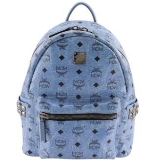 MCM Pre-owned Backpacks, female, Blue, Size: ONE SIZE Pre-owned Stark Leather Backpack