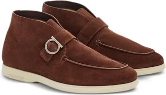 Ferragamo Gancini-Buckle Suede Boot - Brown