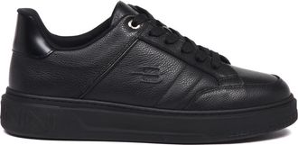Baldinini Gekreukt Leren Sneaker - Heren - Sneakers - Zwart - 45 EU - Leer - Schoenen