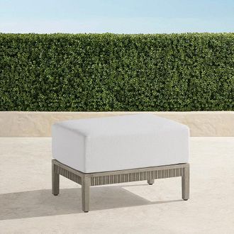 Frontgate Alessia Ottoman with Cushion in Weathered Teak - Standard, Vista Boucle Glacier - Frontgate