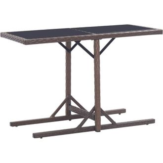 vidaXL Garden Table Brown 110x53x72 cm Glass and Poly Rattan Vidaxl