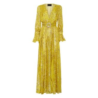 Philipp Plein Lange Jurk - Dames - Avondkleed - Geel - XS - Chiffon - Kleedjes