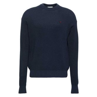 Calvin Klein Heren Wafel Crew Hals Trui (Donkere saffier)