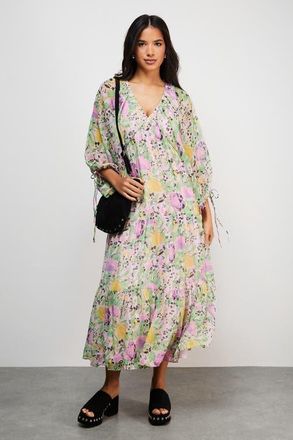 Warehouse Chiffon Batwing Midi Dress in Floral at Nordstrom, Size 8