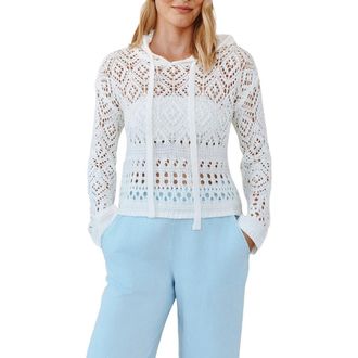 Bella Dahl Sheer Cotton Blend Open Stitch Hoodie in White at Nordstrom, Size X-Small
