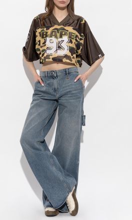 A Bathing Ape Cropped T-shirt With Logo, Womens, Brown