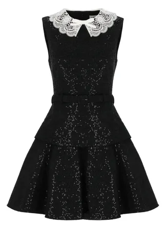 Self Portrait Boucle Dress With All-Over Sequins And Lace Details
