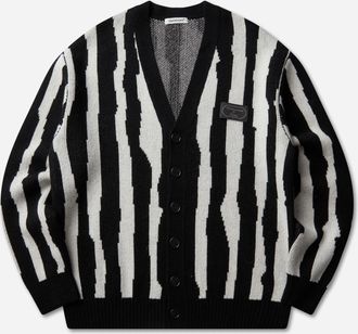 Undercover Men s Jacquard Wool Cardigan Black Stripe