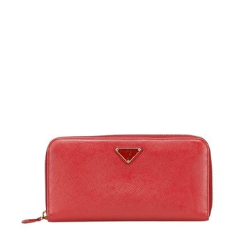 Prada Saffiano Red Color Leather Coin Purse/Coin Case (Pre-Owned)