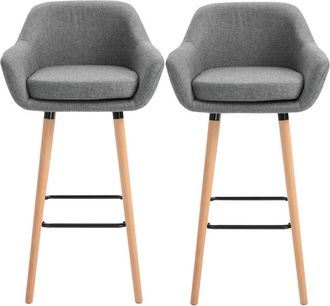 HOMCOM Set 2 Sgabelli Moderni da Bar con Schienale e Cuscino in Tessuto Grigio - Homcom