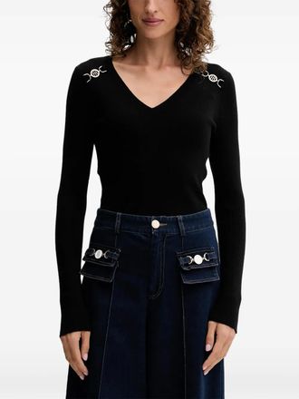 Fracomina embellished V-neck knitwear - Black