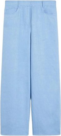 Max Mara Broeken, Dames, Blauw, S, Linnen, Blauwe Linnen Rechte Pijp Broek