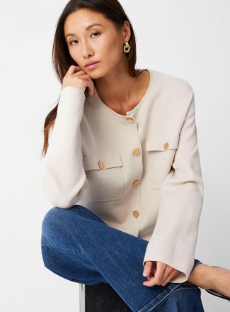 Contemporaine Womens Golden buttons pocket Cardigan Sweater