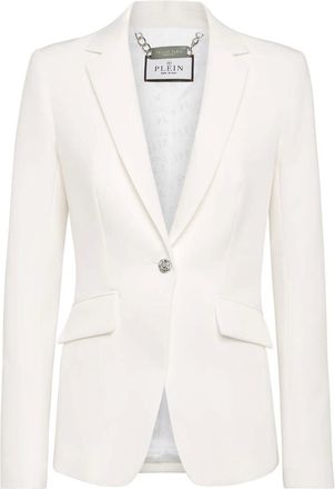 Philipp Plein Jassen, Dames, Wit, L, Polyester, Fitted Cady Blazer LS Crystal Skull