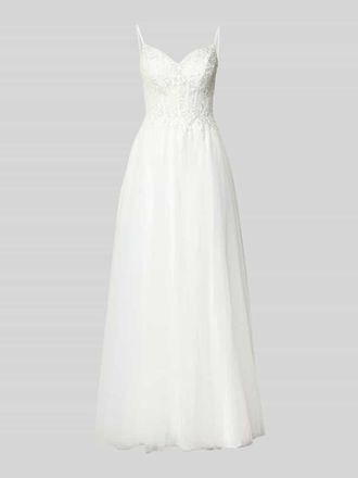 Luxuar Luxuar Abendkleid aus T&uuml;ll mit floralen Stitchings in Offwhite, Gr&ouml;&szlig;e 40