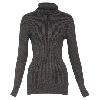 Dries Van Noten metallic green lurex viscose blend ribbed turtleneck sweater M