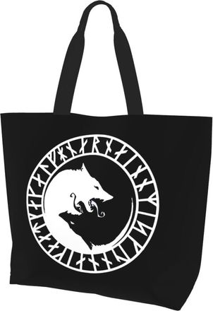 AOOEDM Viking Norse Wolf Garden Ladies Canvas Tote Reusable Shopping Bag