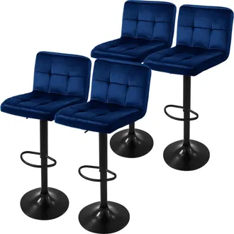 ML Design Ml-design - Set 4x Taburetes De Bar De Terciopelo Azul, Sillas De Mostrador Giratorias 360&deg; Tapizadas Con Altura Regulable 63 - 83 Cm, Asiento De Bist